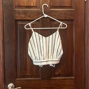 Black and white tank top with tie back